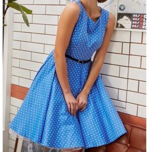Grace Karin Blue Polka Dot Midi Dress
